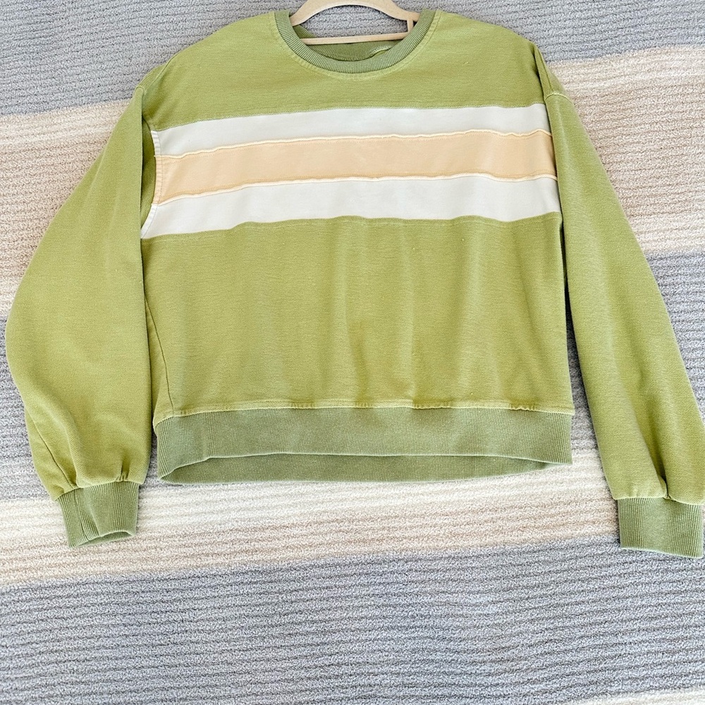 Green and Cream Women's Sweater